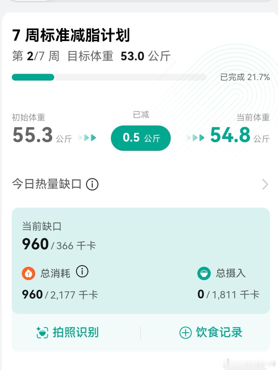 今日记录。先达到53公斤，实现一个小目标，再开始制定新的小目标，分段抵达。对于不
