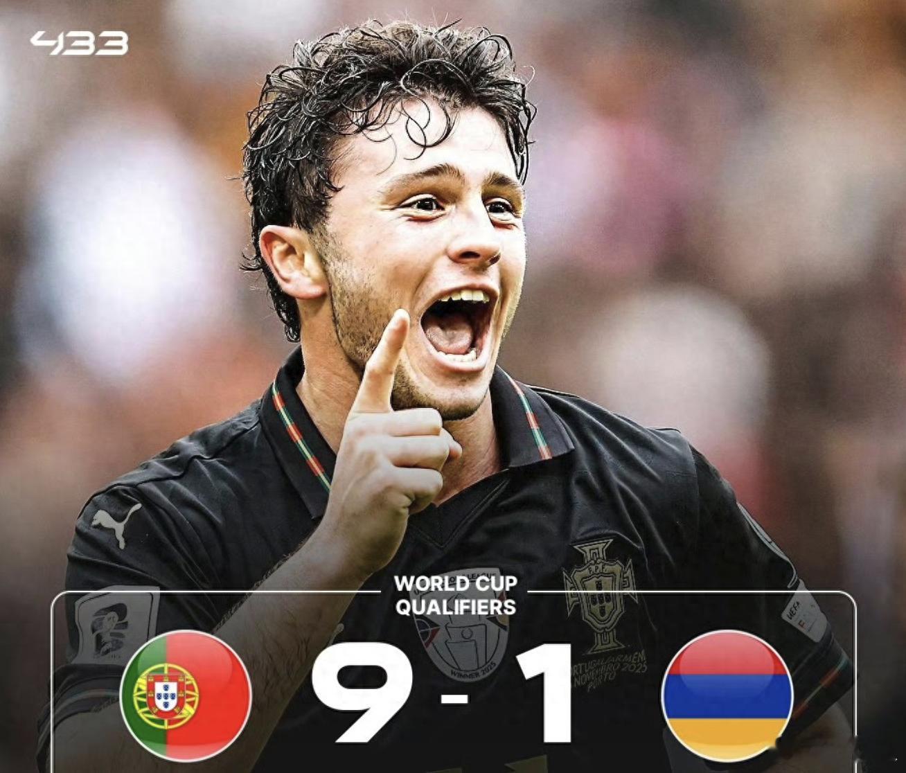 9-1狂欢！1人尴尬：C罗主力悬了？葡萄牙青春风暴席卷世界杯一场9-1的史诗级狂