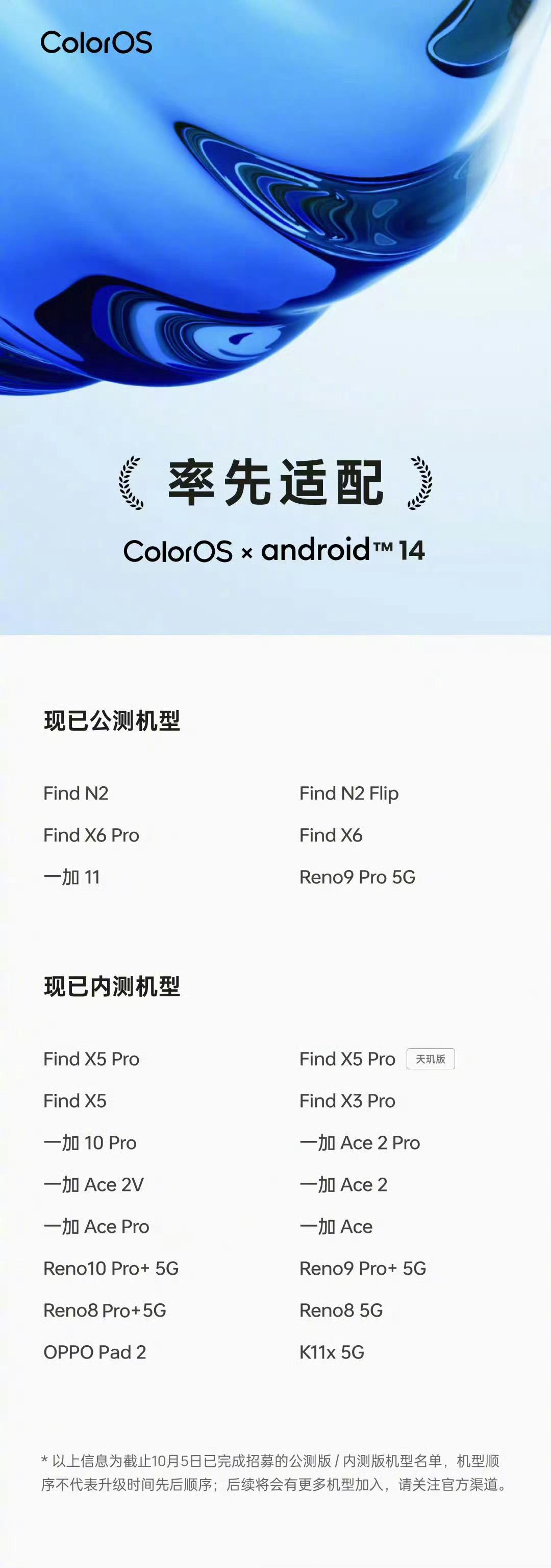 OPPO ColorOS & Android 14又适配了几款机型，目前在公测阶