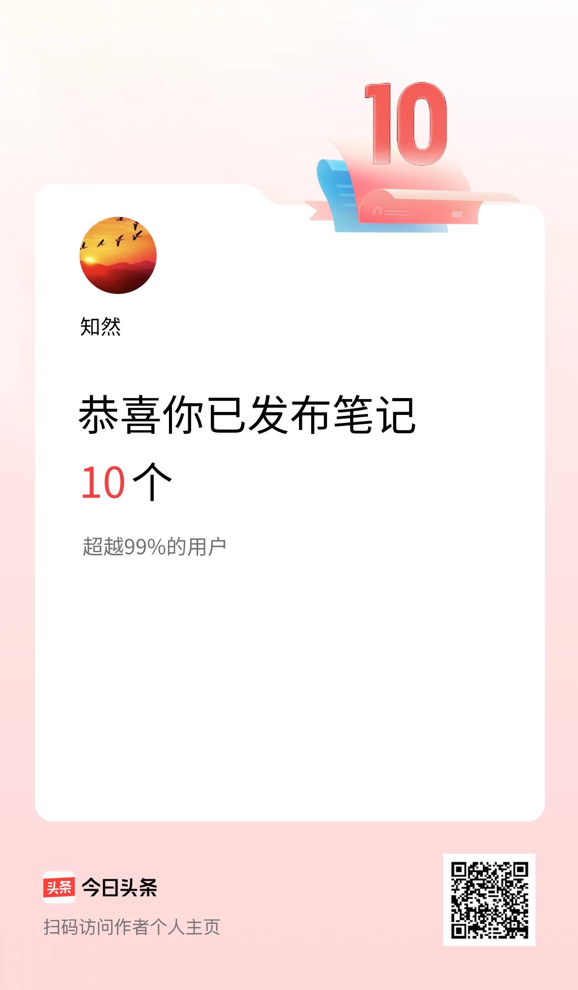 我在头条累计投稿笔记10个