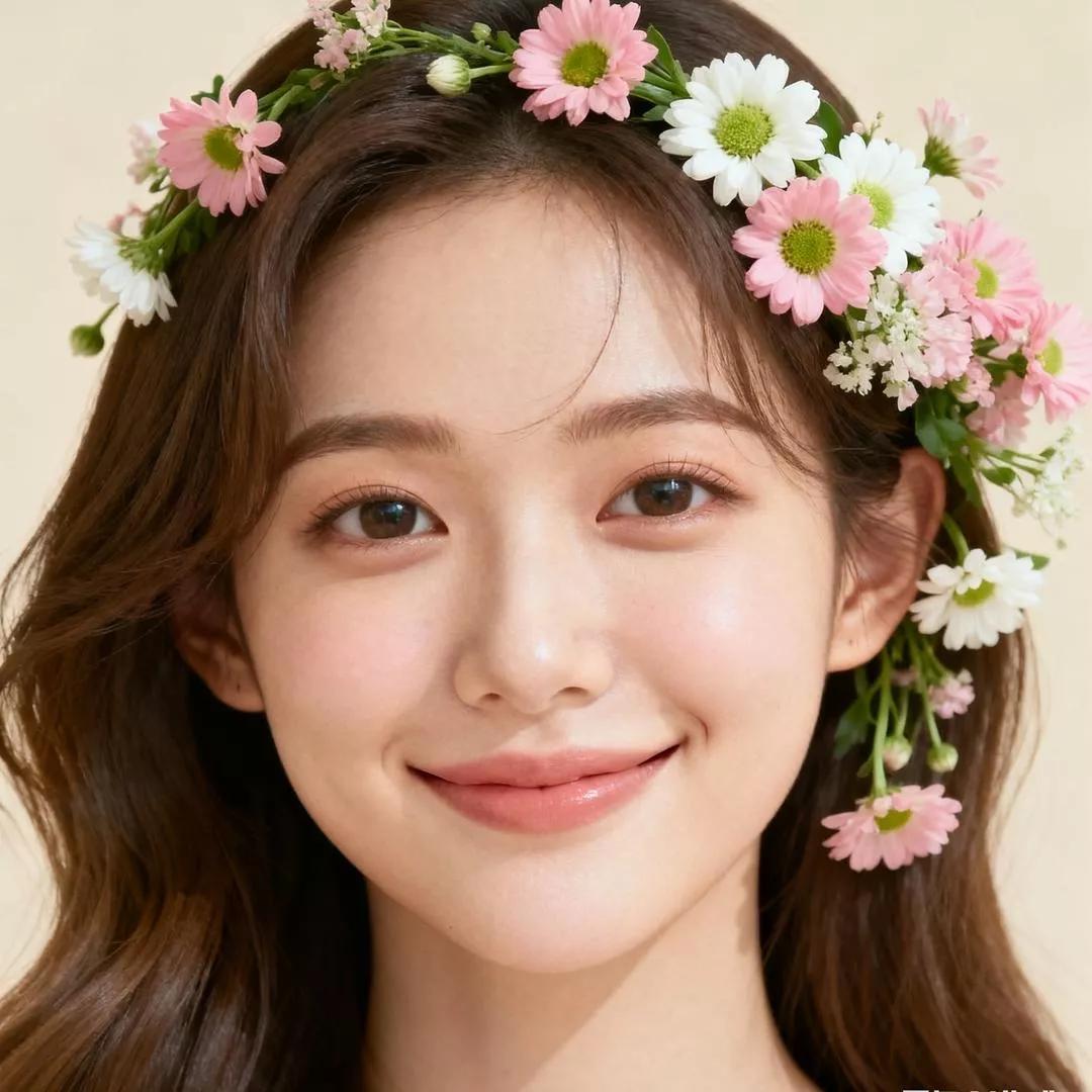 甜美花环少女，笑容灿烂如春日阳光！少女感笑容 梦幻花环造型 少女感花环 清新口罩