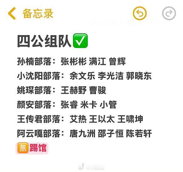 披荆斩棘[超话]孙楠部落:张彬彬 满江 曾辉小沈阳部落:余文乐 李光洁 郭晓东姚
