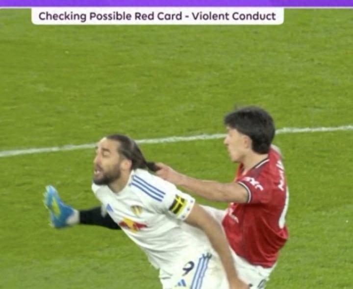 【英超32轮，曼联不敌利兹联，利桑德罗·马丁内斯因拉扯勒温头发被直红罚下，这个动