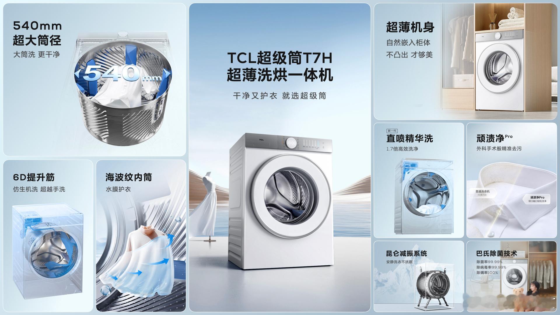 TCL 超级筒 T7H 发布，行业最高1.2洗净比，540mm大筒径，全系标配了