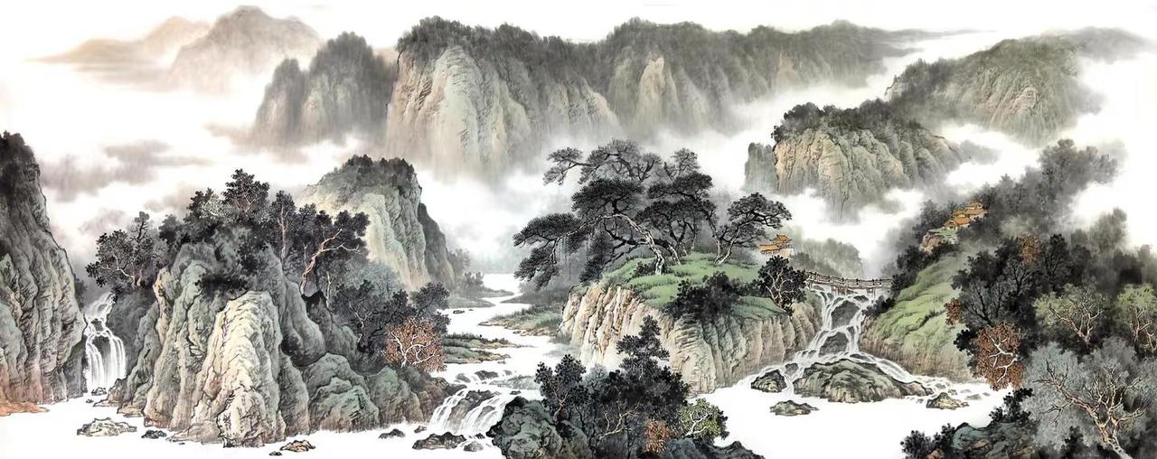 【溪山揽胜】。写意山水山水中国画 传统国画山水 意境山水画 中国写意山水 中国山