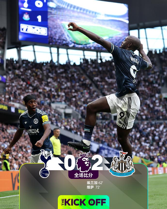 全场比分 | 热刺 0-2 纽卡斯尔联

⚽第62分钟，德迪奇头球摆渡到禁区，埃