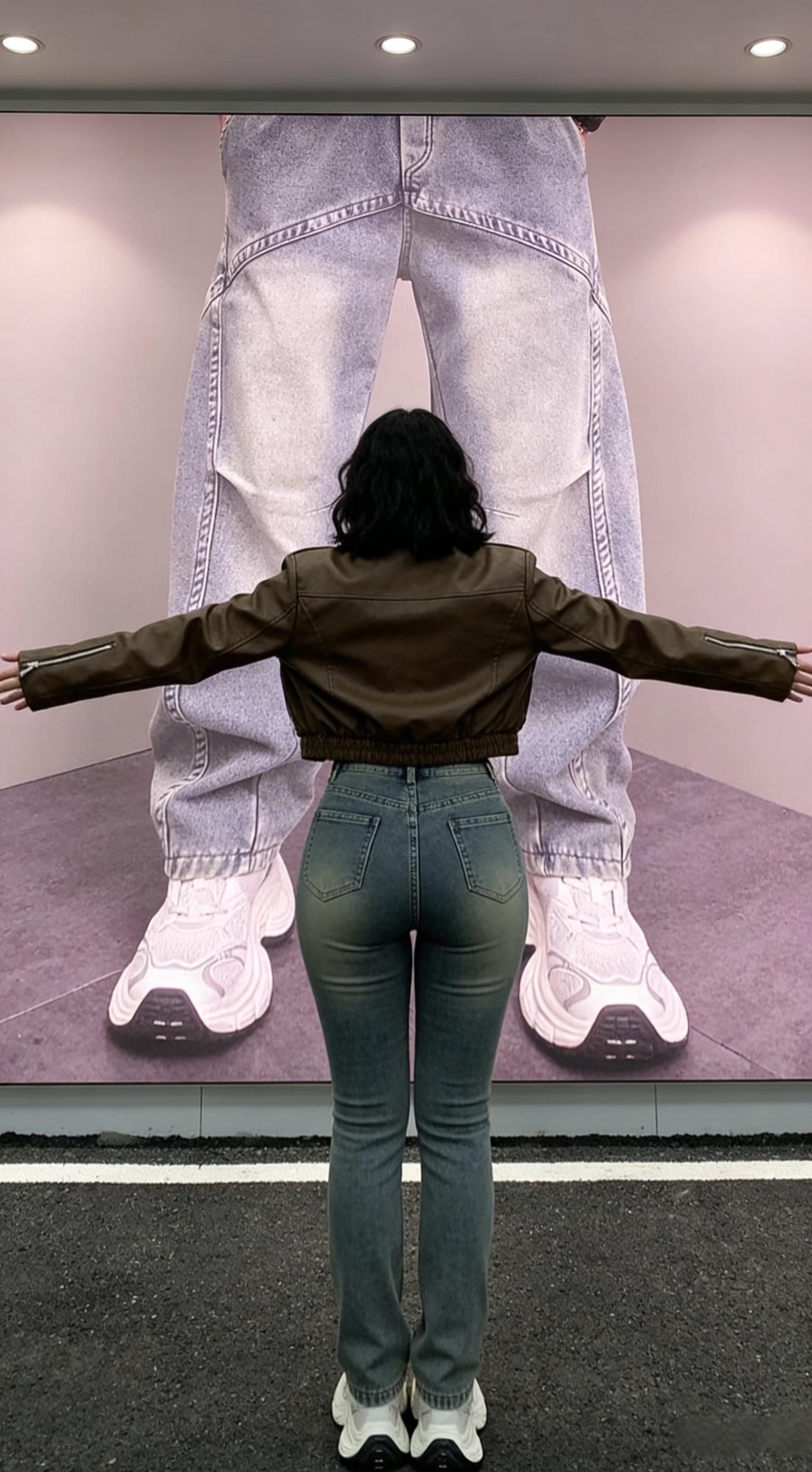 设计感褶皱拼接水洗加绒牛仔裤男款秋冬季宽松直筒裤美式潮牌裤子