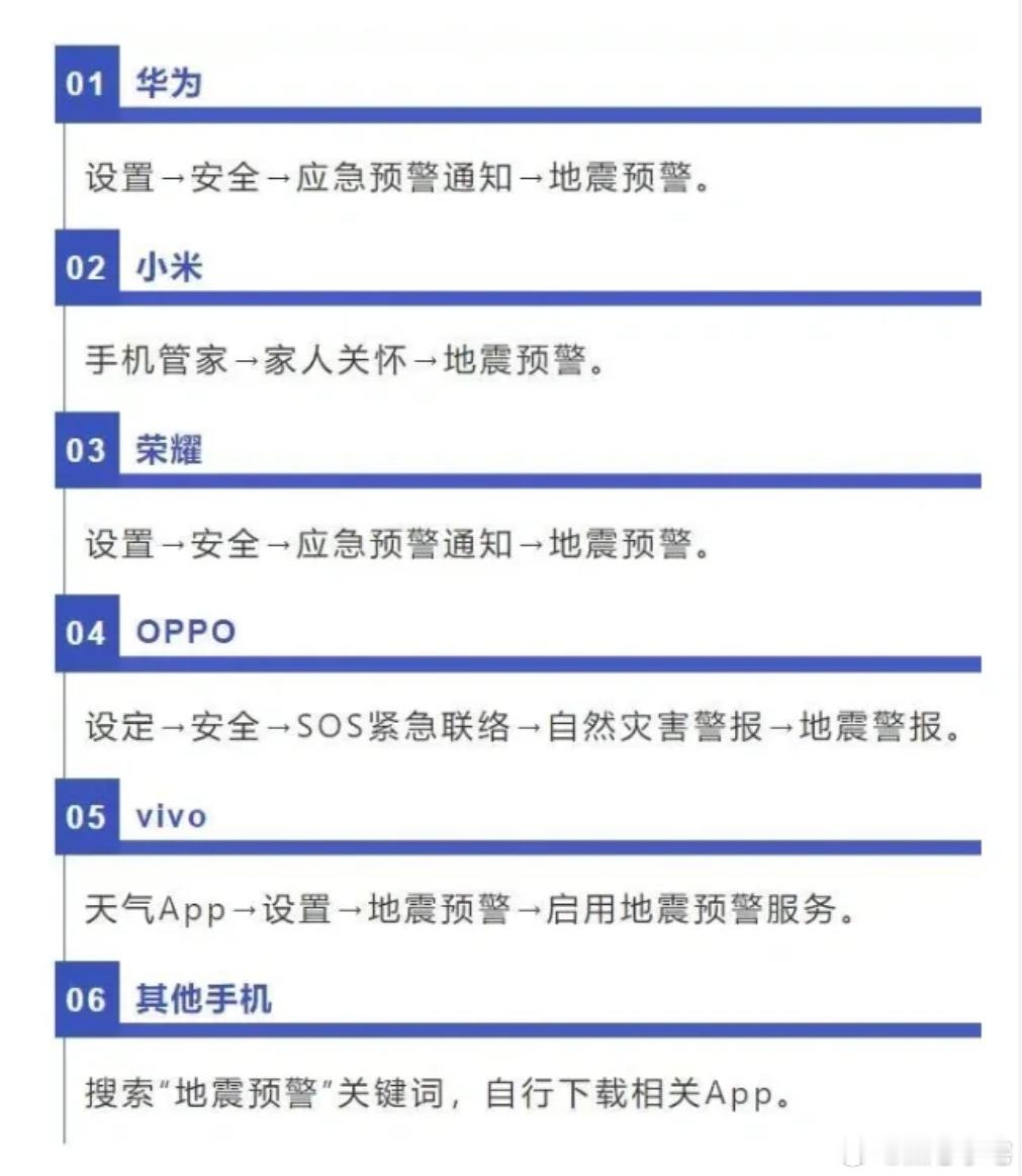 不同手机型号地震预警设置方法，各大手机厂商的地震预警设置路径来了，赶紧收藏下，希