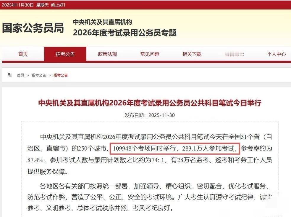 卷！283.1万人参考!弃考率仅12.6%

你的课室有坐满人吗？现在大家考试放