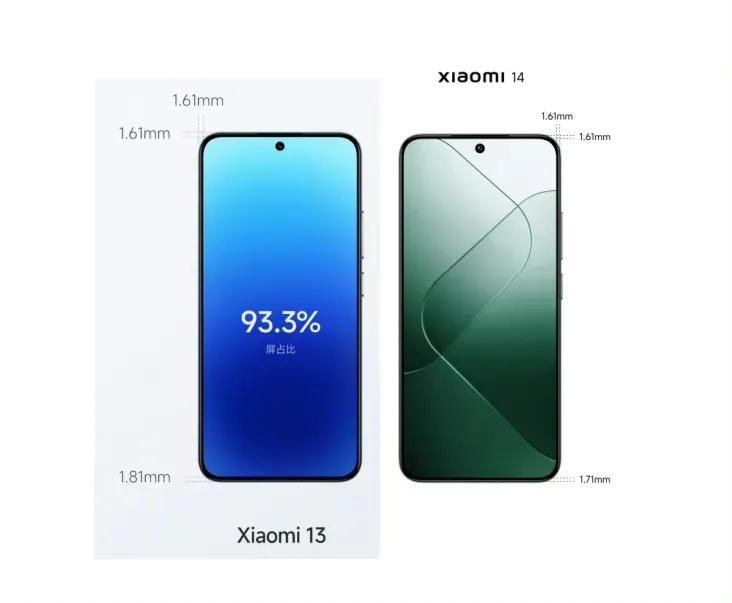 超越iPhone 15 Pro！小米13和小米14正面对比，区别是小米14下巴继