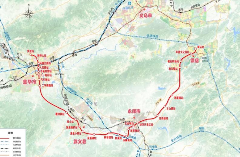 金华又一条轻轨站来了！金华-武义-永康-东阳城际铁路起点罗店站，终点明清宫站，与