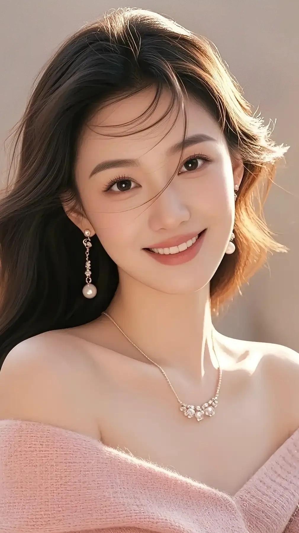 她化着精致妆容，脸上挂着温柔甜美的微笑，就像春日里的暖阳，瞬间能融化别人的心。耳