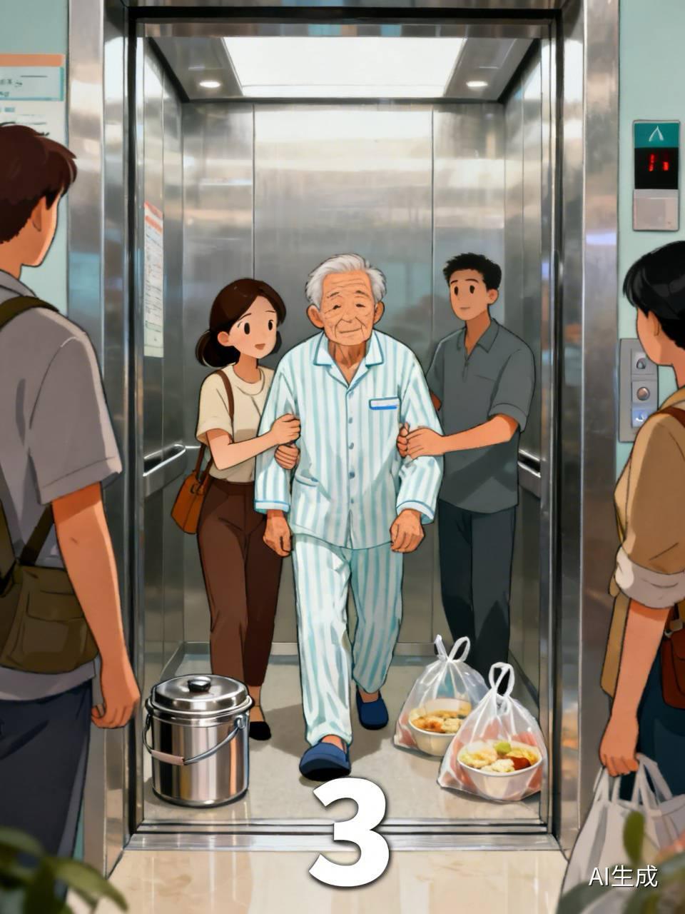 电梯门开的时候，数字停在了5楼。

楼层的红字一根一根往下跳，慢得像时间被拉长。