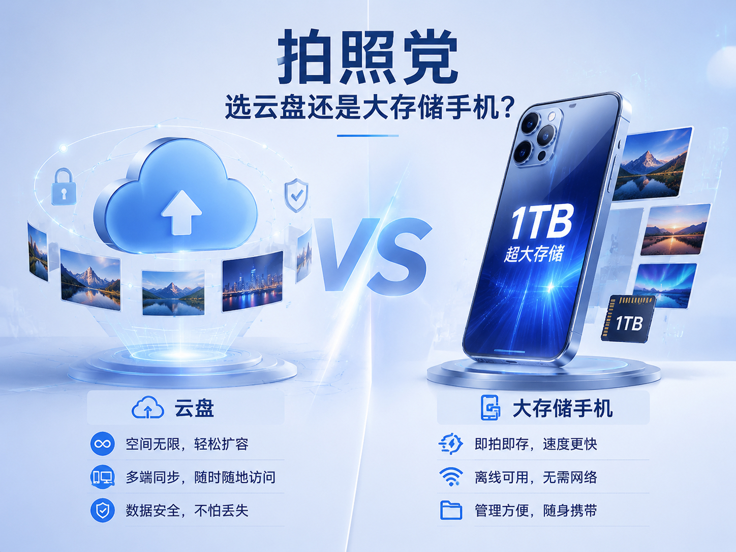 拍照党选云盘还是大存储手机 除了微信之外，就是拍的照片和视频最占空间了吧？选大存