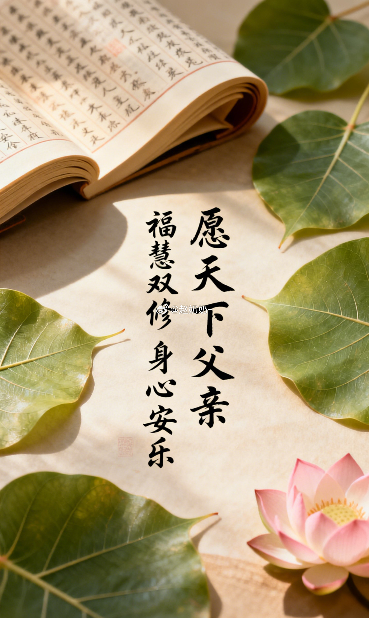 明天父亲节，今晚诵经做功课的回向，专门给天下的父亲们。我自己做了一辈子母亲，但越