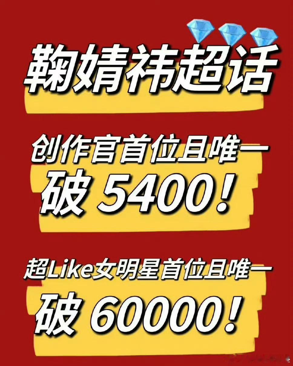 鞠婧祎超话最新统计创作官首位且唯一破5400超like女明星首位且唯一破6000