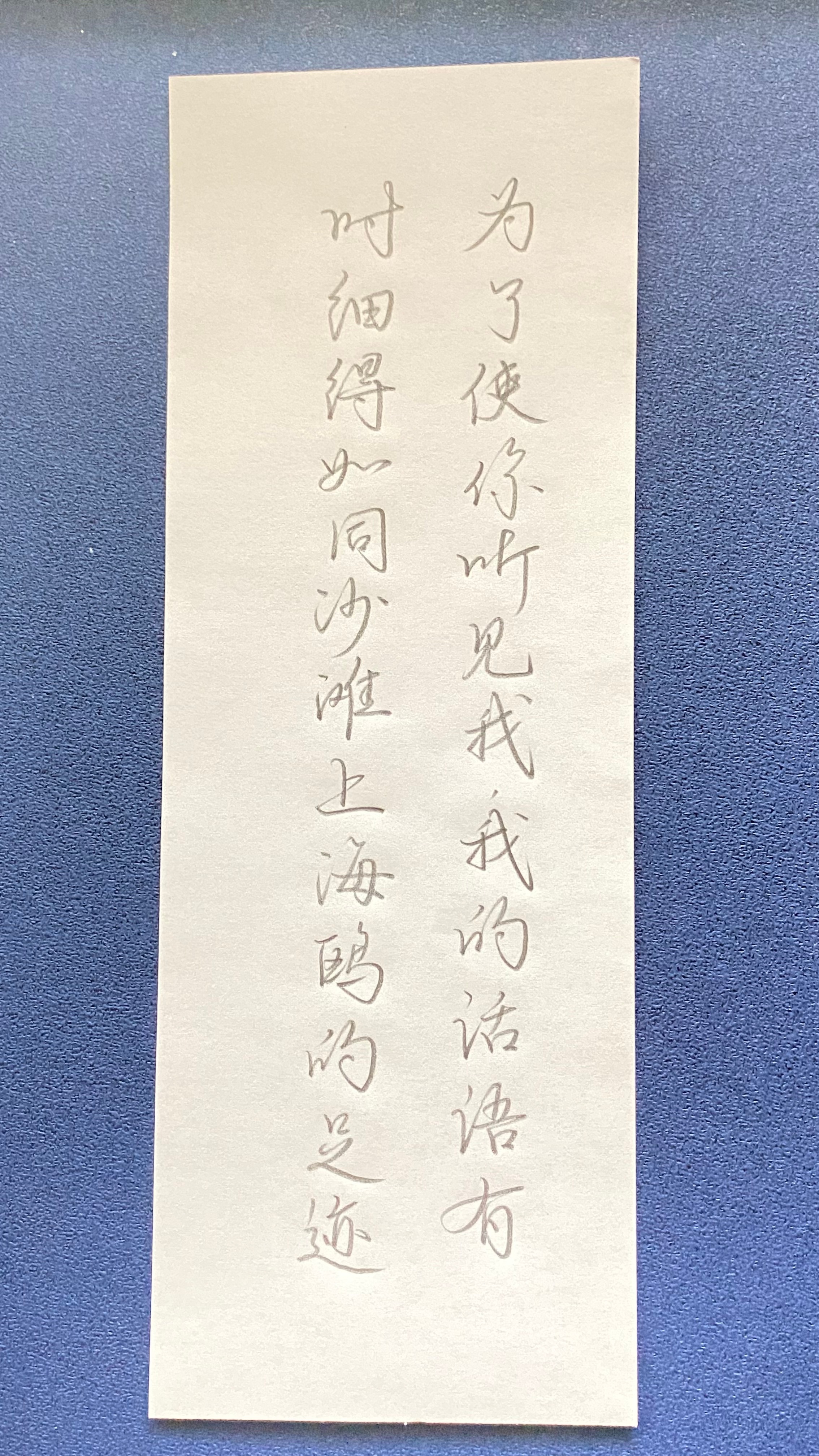 今日作业（2025.1.11）为了使你听见我，我的话语有时细得如同沙滩上海鸥的足