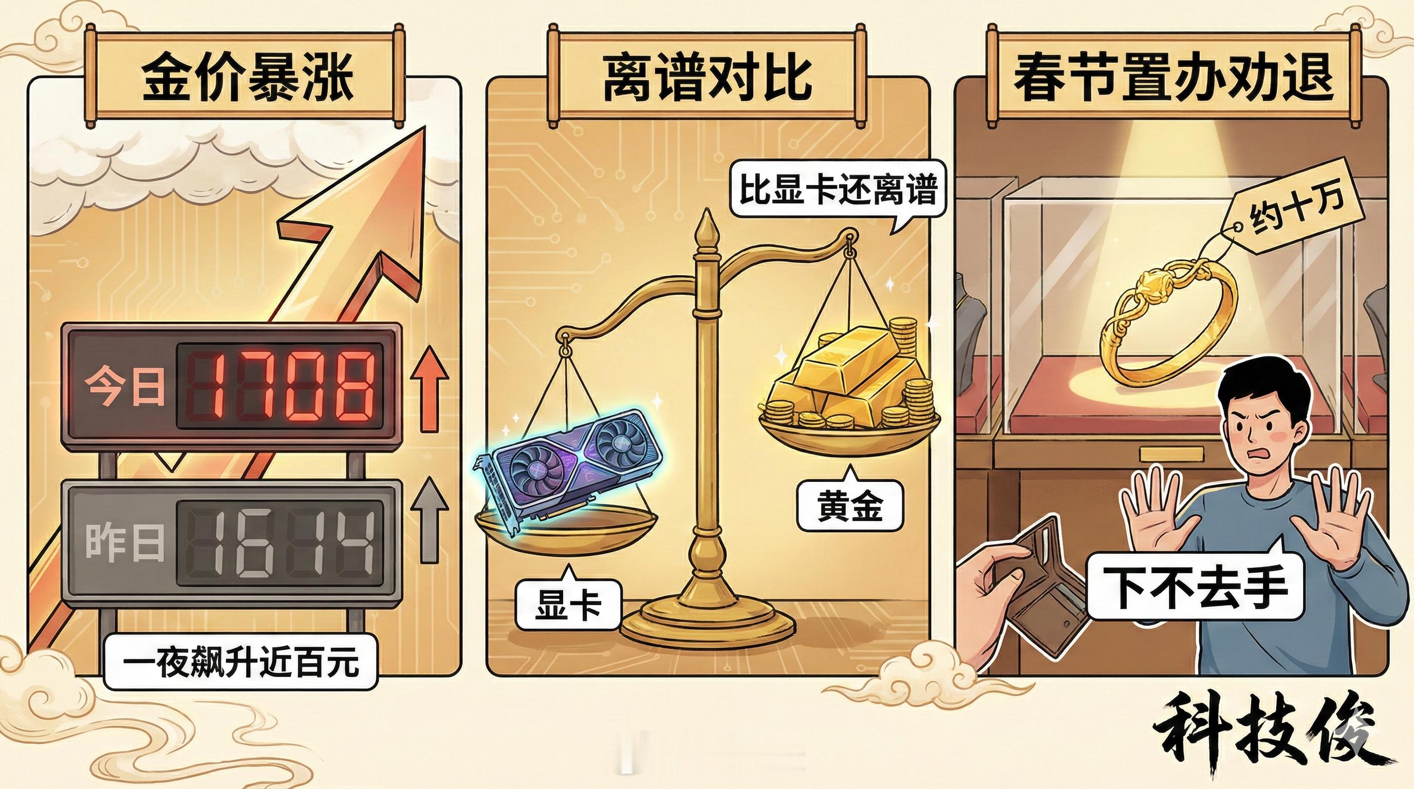金饰克价涨至1708元昨天好像还是1614，今天直接飙到1708了？睡一觉涨了快