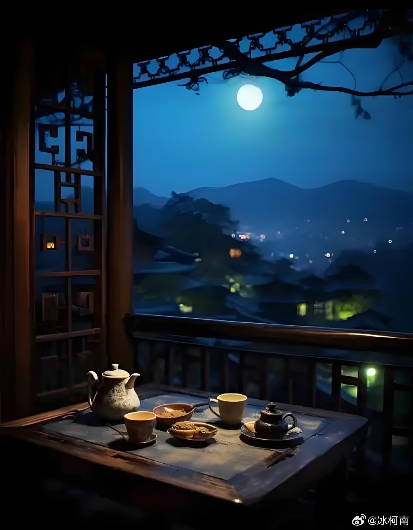 赏月喝茶，对影成三人