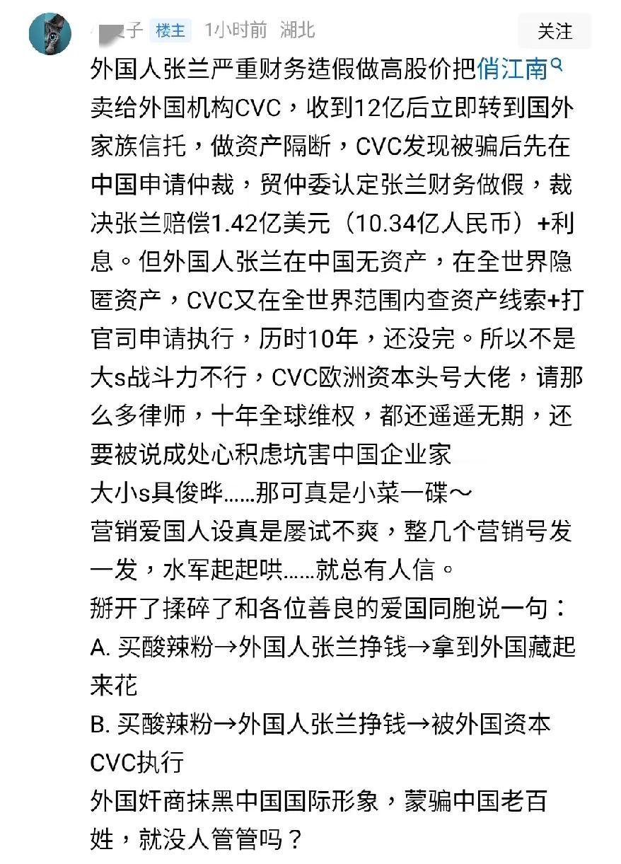 这个人说的太通透了，张兰其人真实面目国际老赖

张兰早年间做假账忽悠欧洲投资巨头