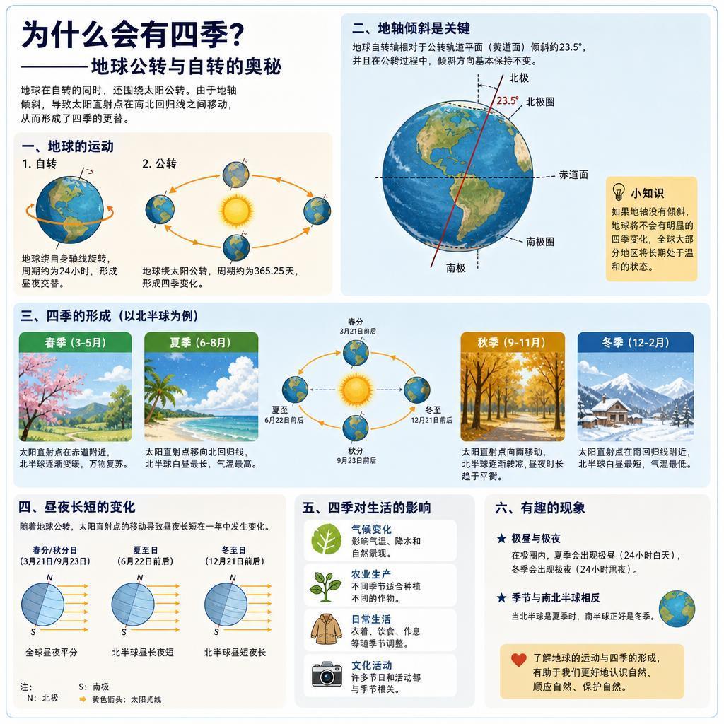 为什么会有四季变化？
 
很多人以为夏天热是因为地球离太阳近，冬天冷是因为离太阳