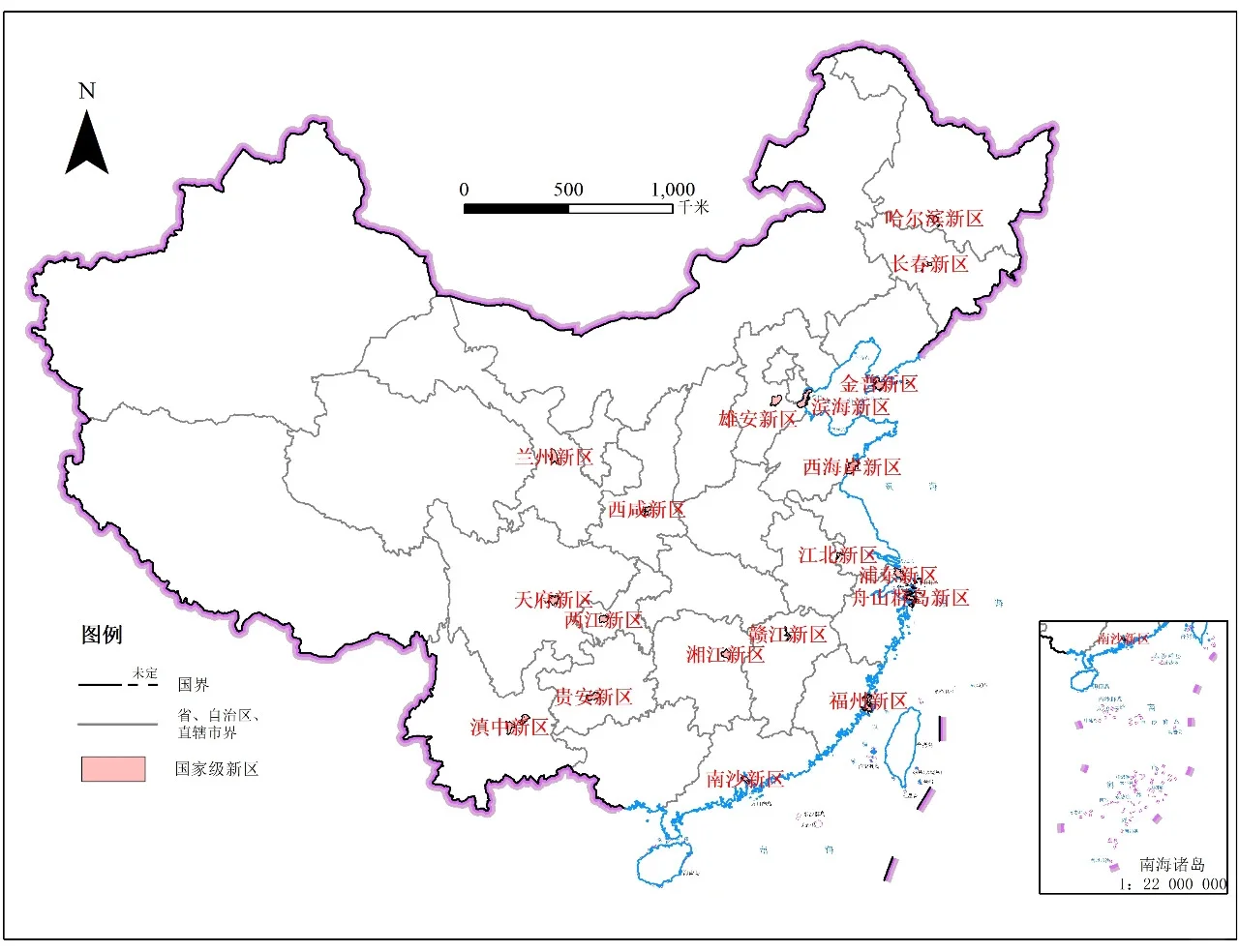 全国19个国家级新区分布示意图
