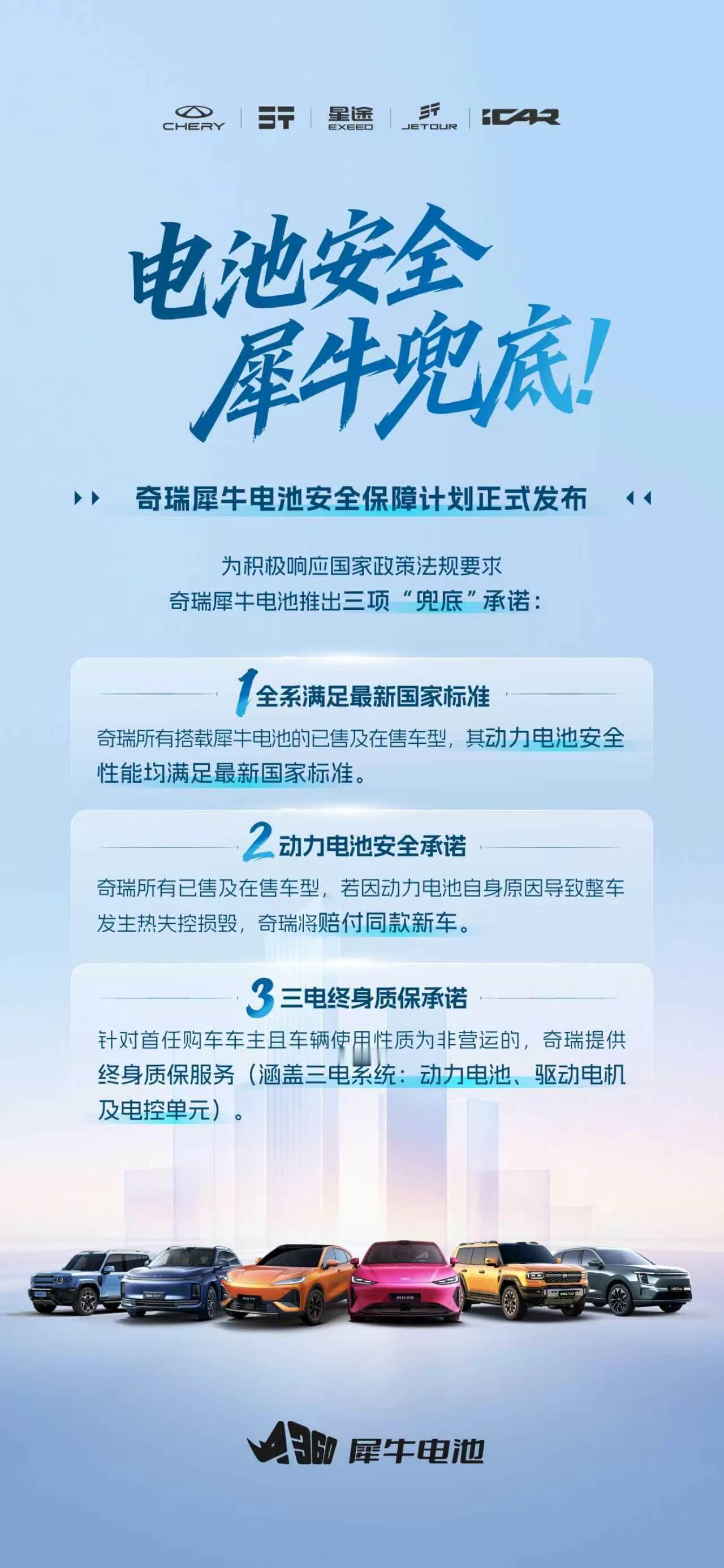 现在新能源兜底类型是越来越丰富了，奇瑞犀牛电池安全保障计划正式发布，电池安全，直