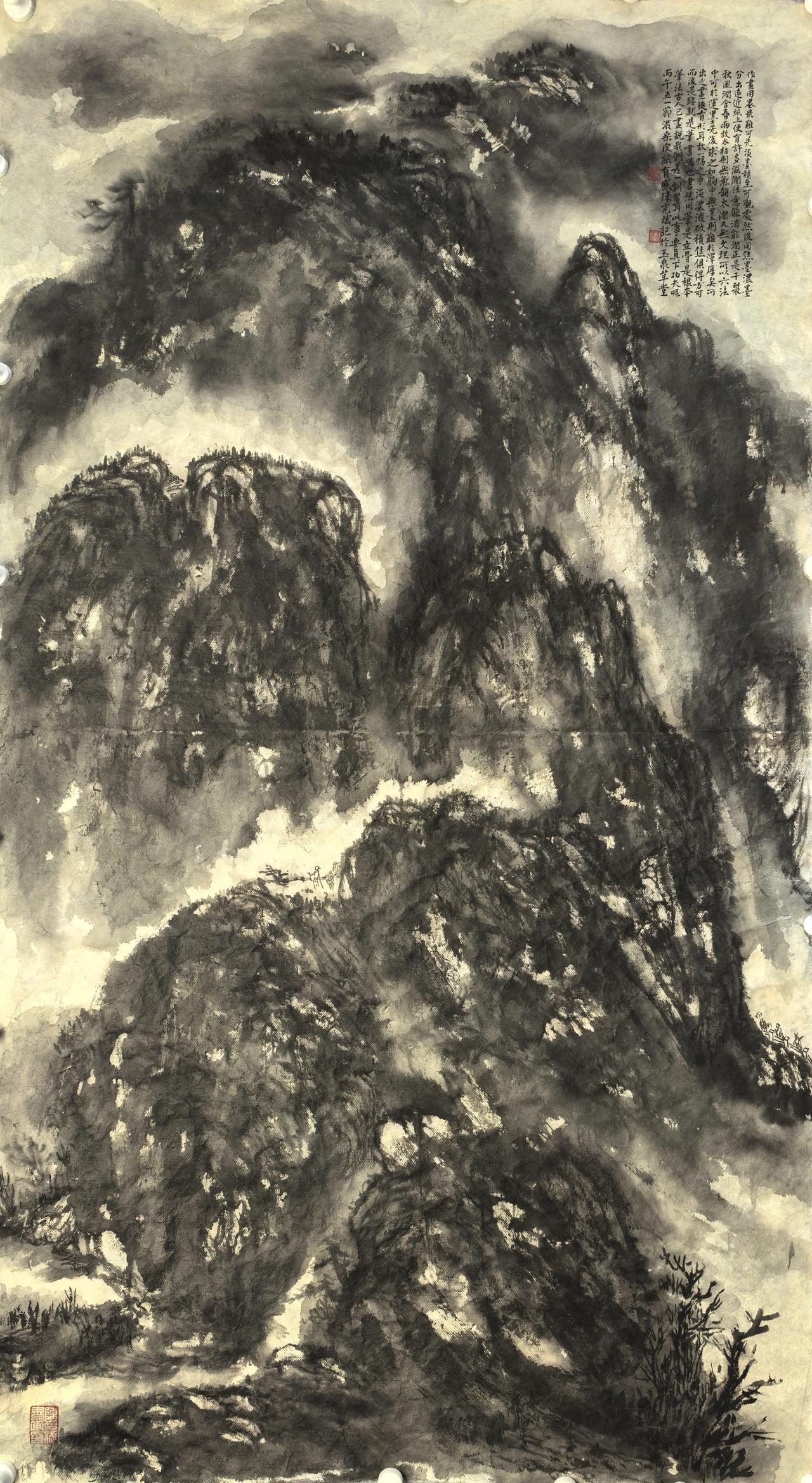 桑皮纸泼墨山水画分享今日的感悟 
       作画不外点、线、面，然用墨最难。