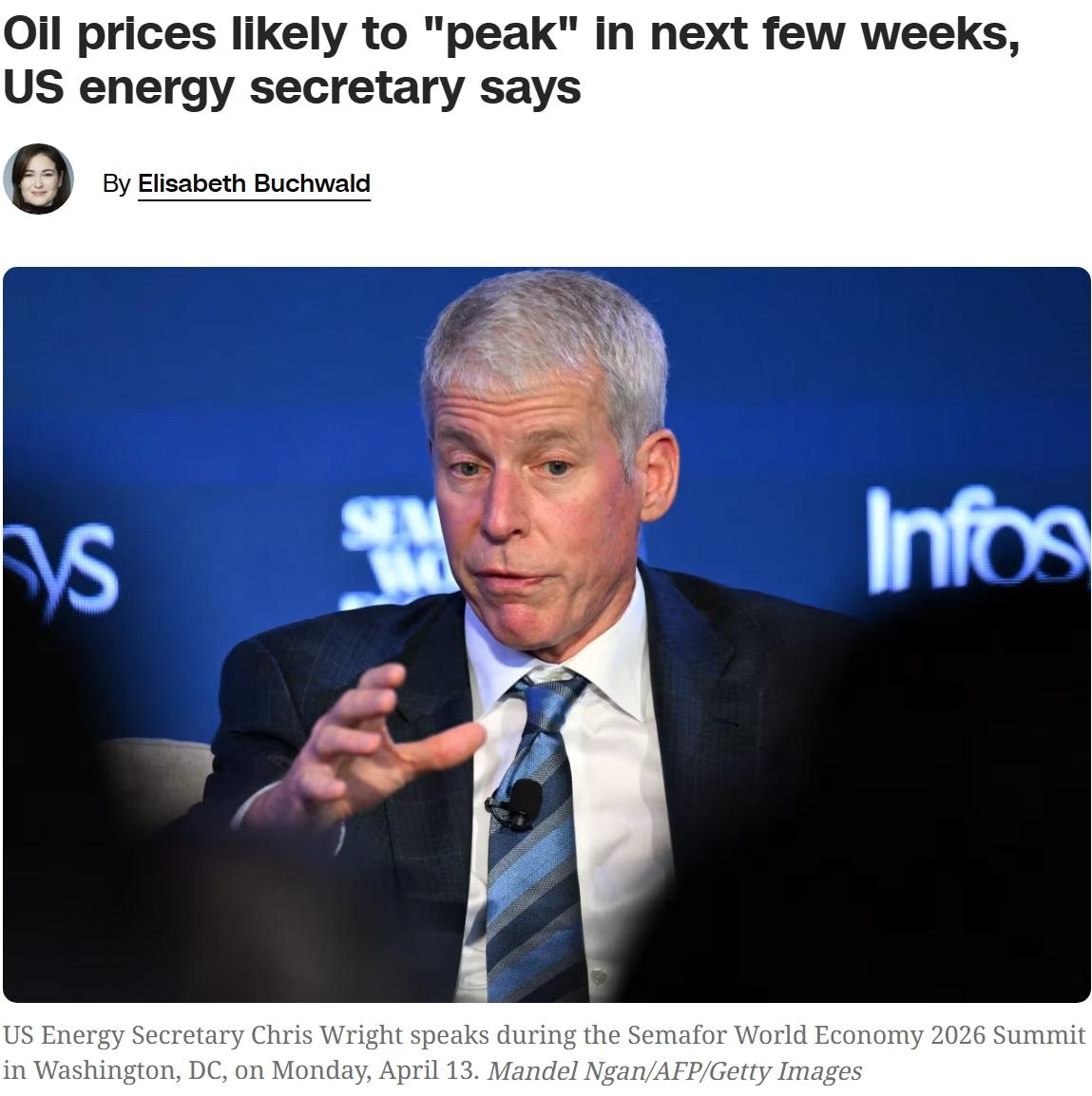 美国能源部长表示油价还会继续上涨，并且数月内保持高位
当地时间周一，在华盛顿特区