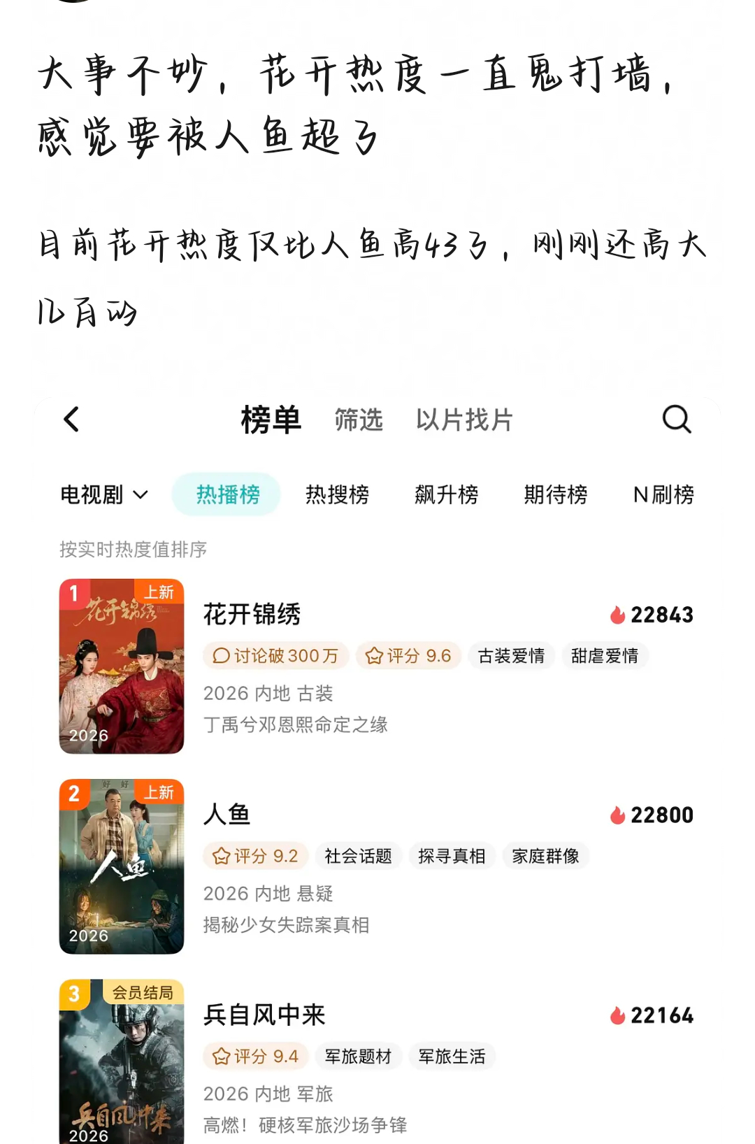人鱼马上要超S+古偶首日 甚至是在各平台都无宣发的情况下 好本子就是这样伟大 