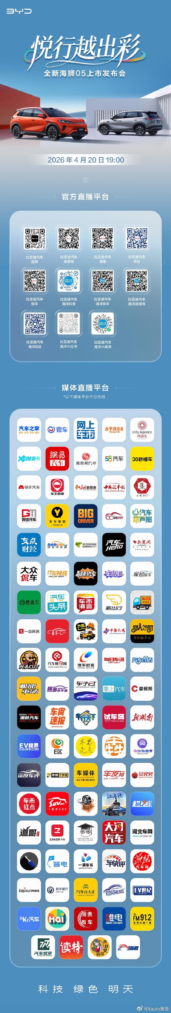 全新海狮05上市发布会定档全新海狮05上市发布会定于4月20日19:00举行，将