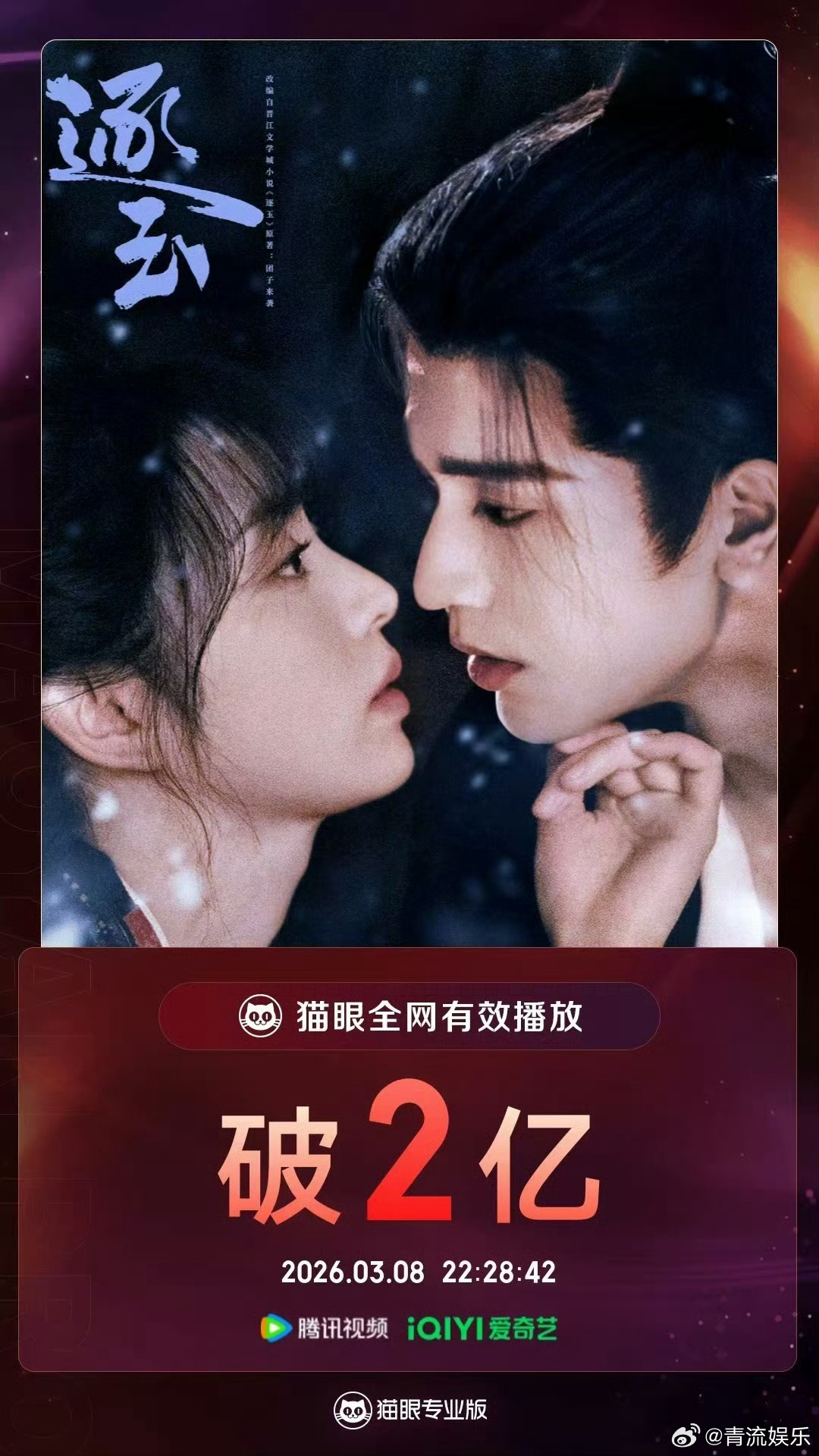 张凌赫田曦薇 逐玉有效播放量破2亿 据猫眼专业版数据，（排名不分先后）领衔主演网