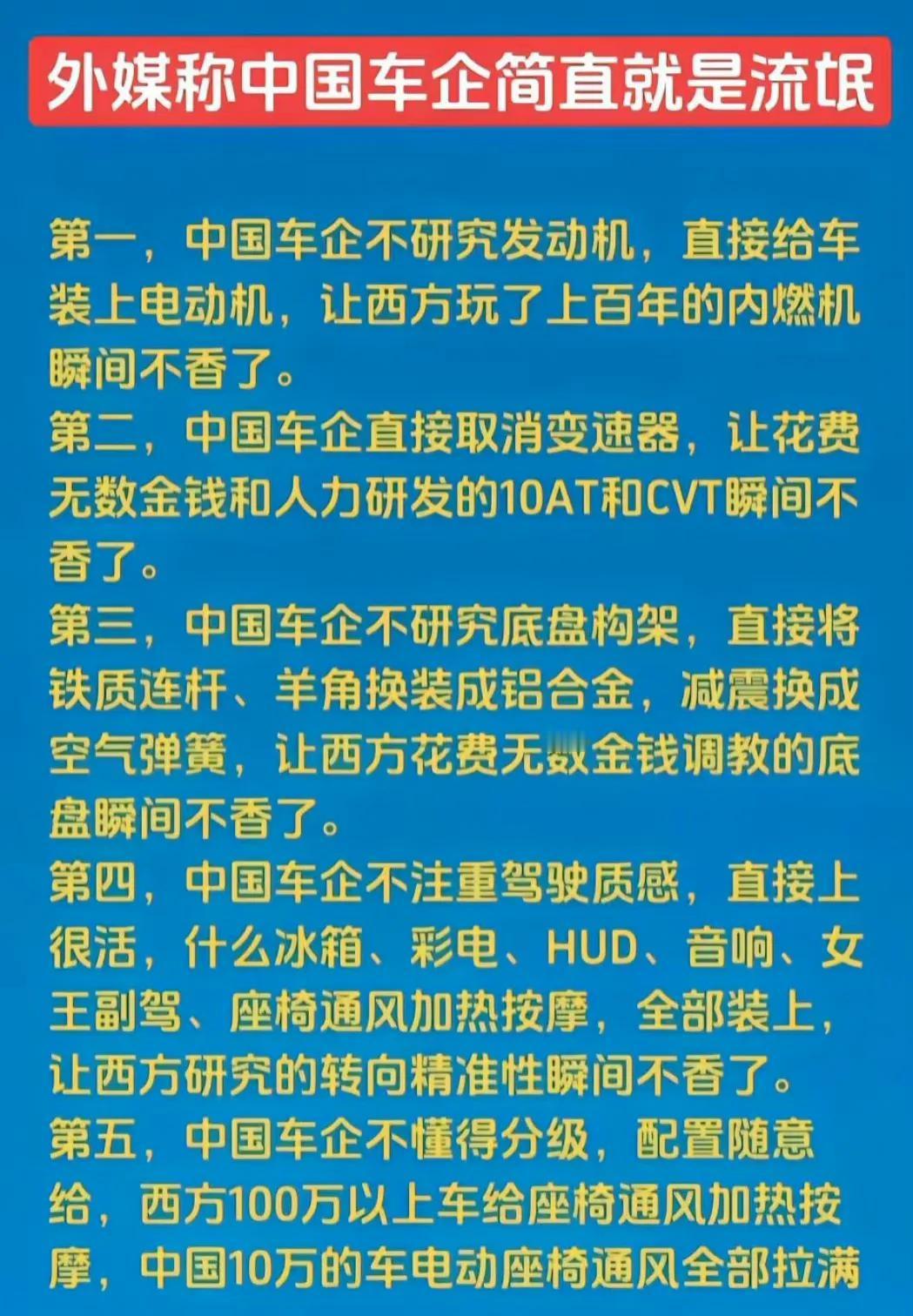 外媒关于中国车企的批评，称其“简直就是流氓”，这个言论确实引人深思。在全球汽车市