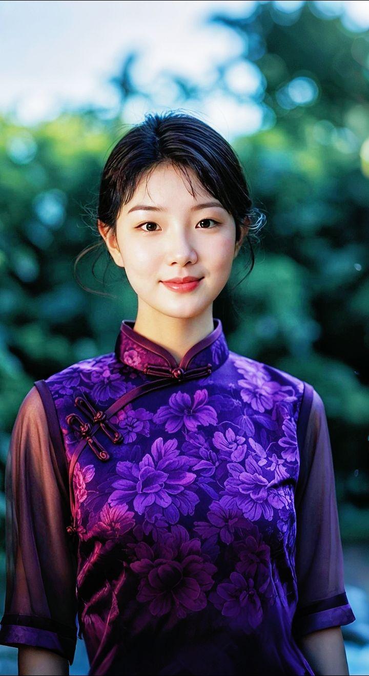 AI扩图 AI紫裙旗袍韵