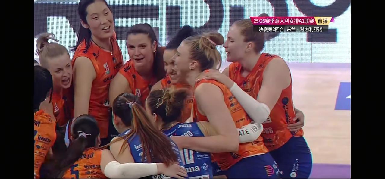 在今天凌晨结束的2025-2026赛季意甲女排联赛决赛第二回合的比赛中，朱婷效力