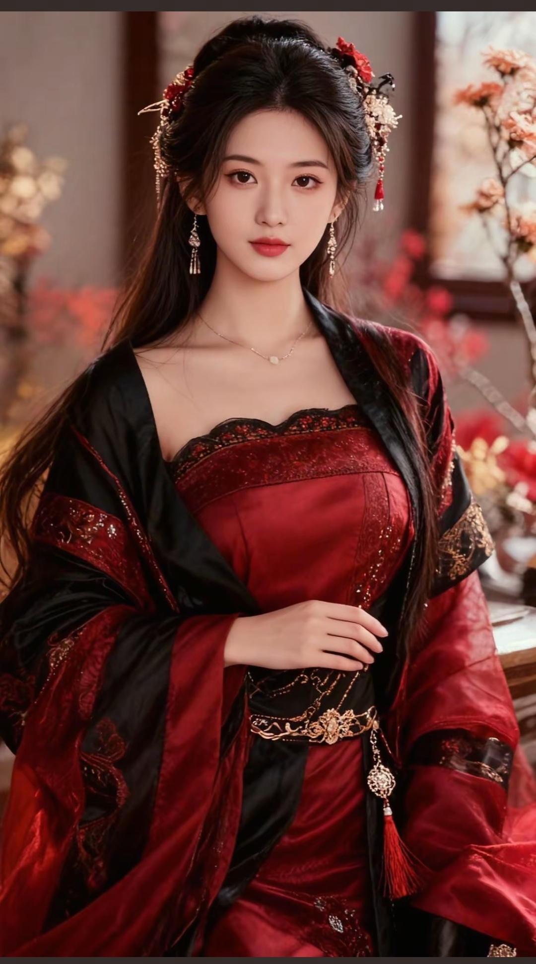 穿越时空的古典美人，红衣华服，惊艳绝伦！