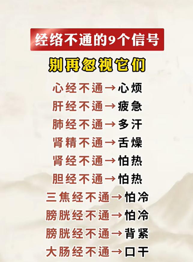 中医认为经络是气血运行的通道，如果经络气血运行不畅，身体常会出现一些对应的感受，