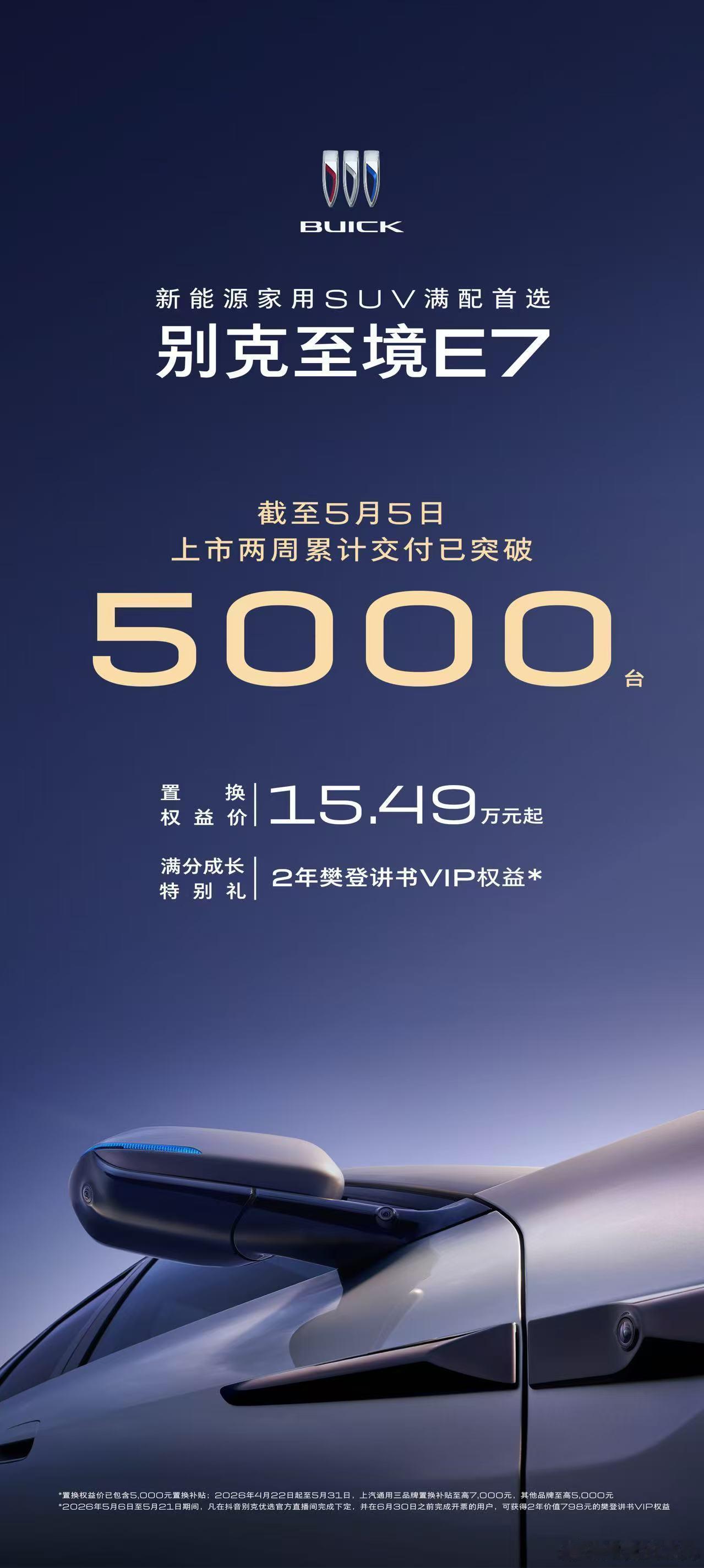 兄弟们，别克至境E7上市两周，已经交付突破5000台了！这个交付速度作为合资车企