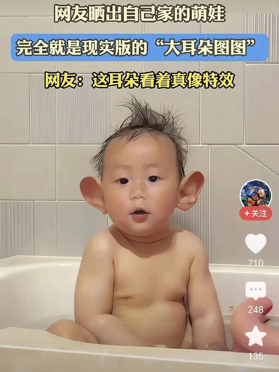 这孩子也太可爱了吧，哈哈，真正的大耳朵。
这种耳朵属于招财耳吧？
我都怀疑，这种