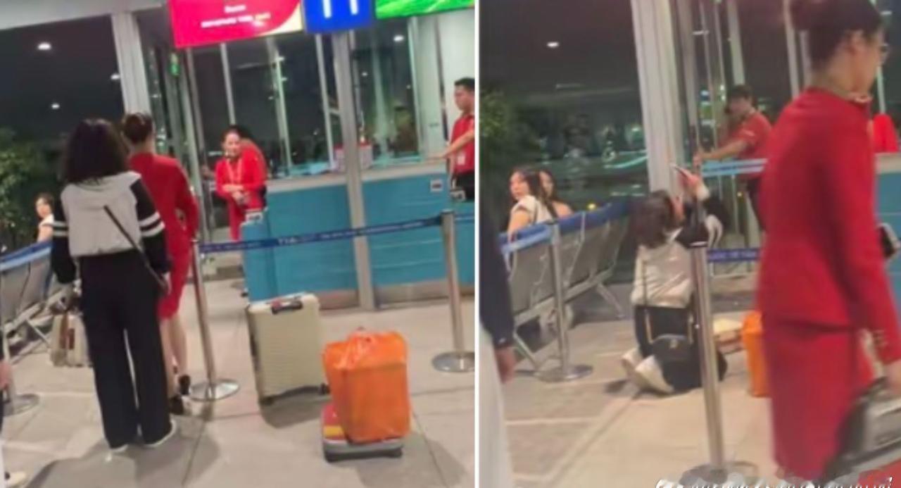 【疑因手提行李超重被拒登机 女子跪哭求情引热议】越南胡志明机场发生一起疑似因手提