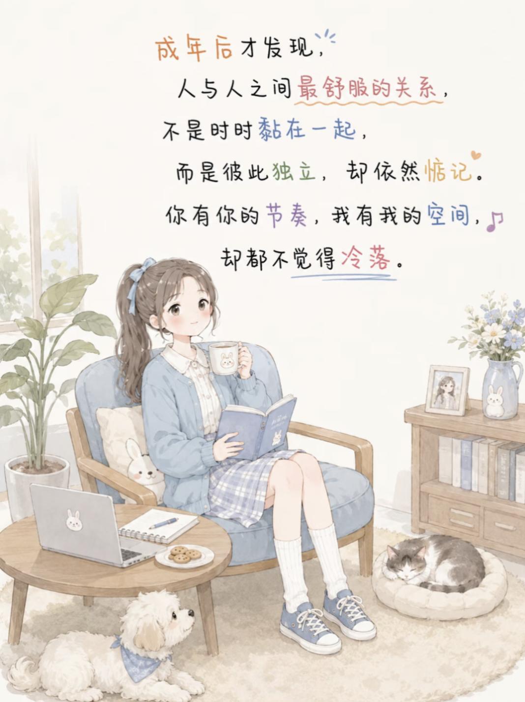成年后才发现，
人与人之间最舒服的关系，
不是时时黏在一起，
而是彼此独立，却依