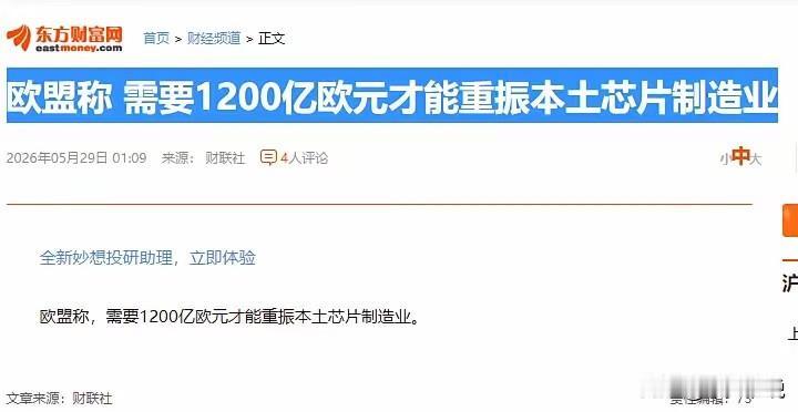 欧盟名声太差，投资1200亿欧元振兴芯片产业的可能性微乎其微
欧盟正在审议一笔涉