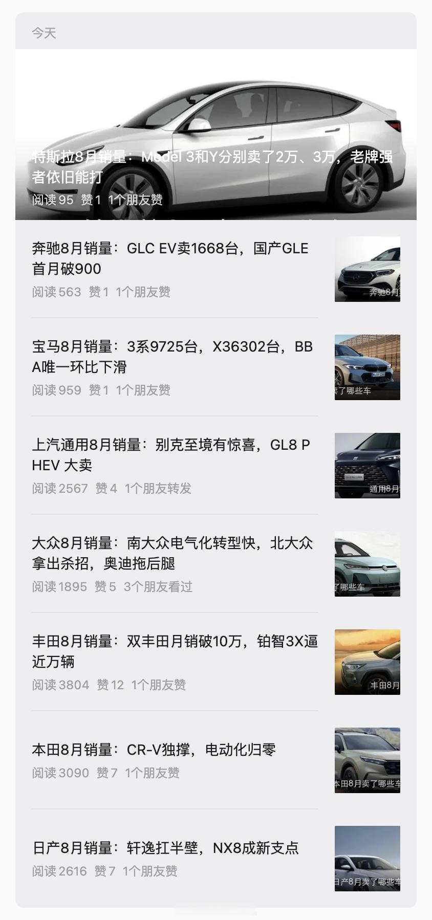 哪怕我已经把特斯拉放头条，阅读量还是最低的。同理，比亚迪在国内的销量，也没有引发