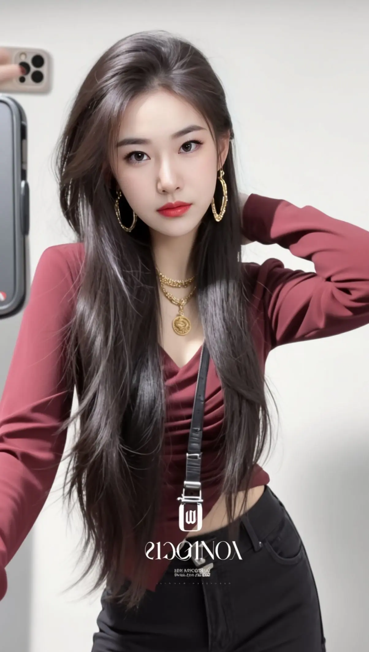 AI酒红风自拍 ai创作