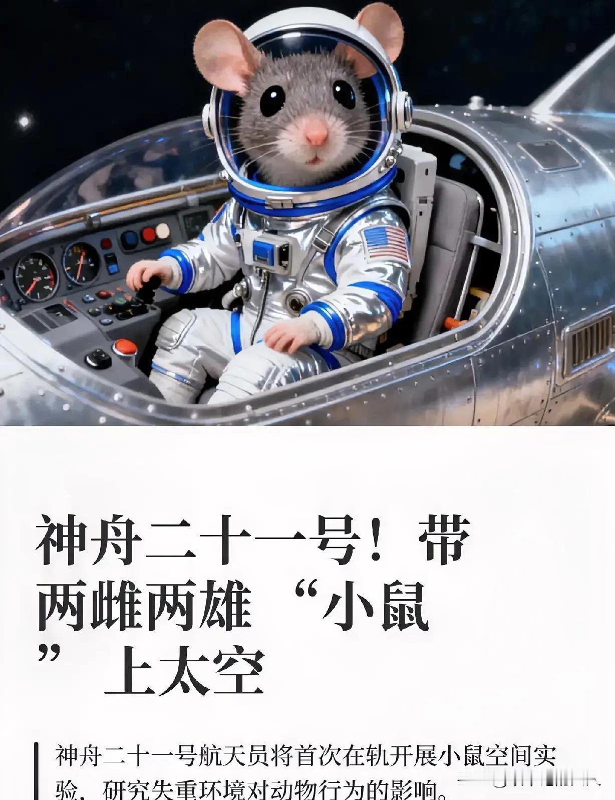 这年头，4只“小耗子”都乘坐神舟二十一号上天了，据说，它们在天上活蹦乱跳的，生活
