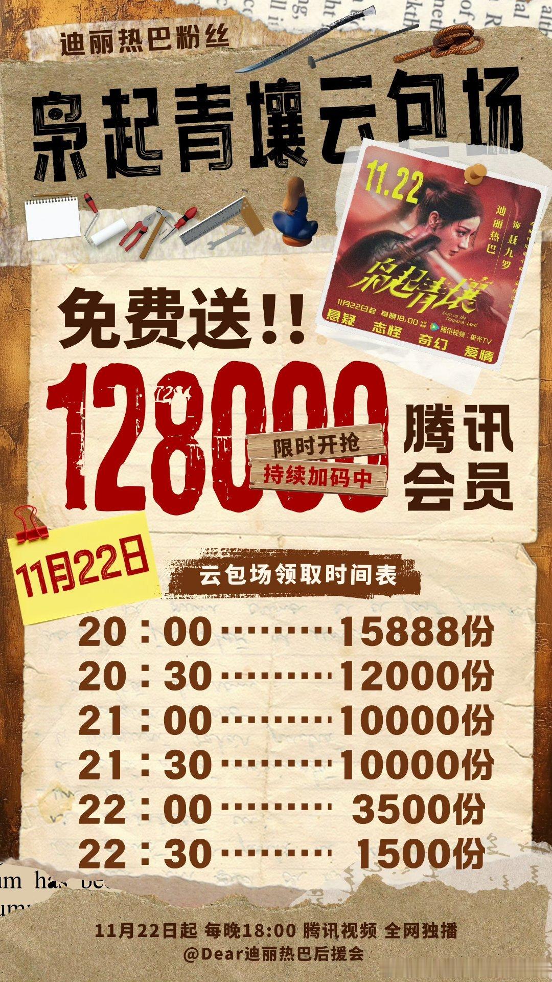 《枭起青壤》迪丽热巴粉丝首日云包场对应的投放时间已出，豪掷12.8万份，欢迎大家