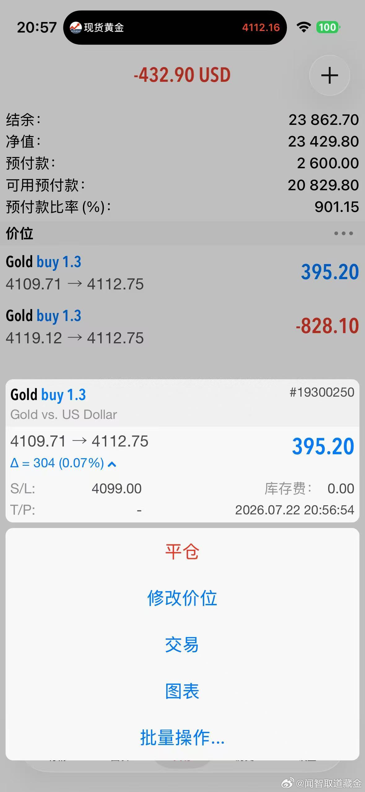 外汇黄金 4110的挂单也进了！等4120带回保本！留一个单子看昨晚的剧情是否上
