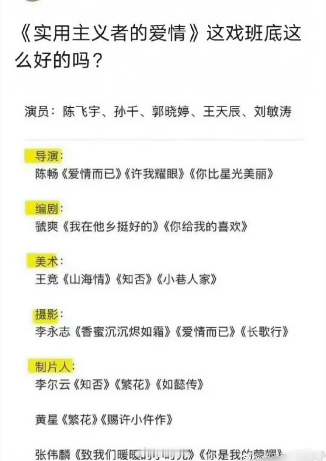 《实用主义者的爱情》小说很好看的，班底看着也很不错，就是女主不是我想象中的费霓，