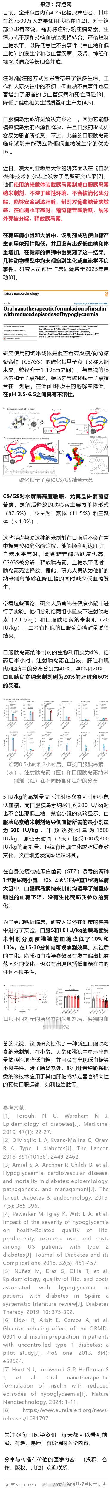 《自然·纳米技术》：突破！科学家开发新型口服胰岛素制剂，有效控糖，且不会导致低血