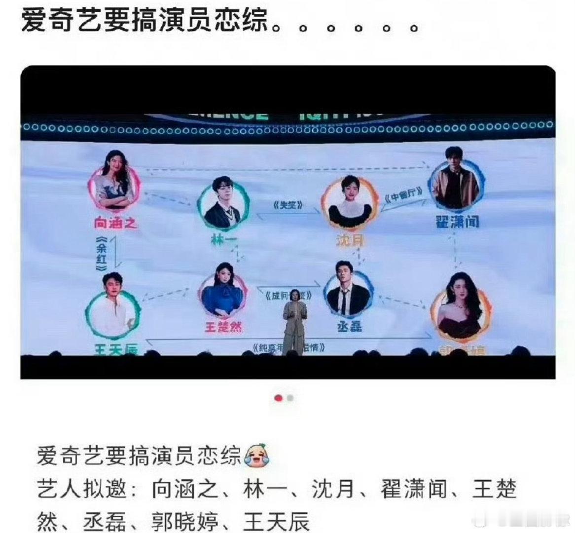 哦看懂了，爱奇艺说让演员少点工作强度的同时，还要请一些来拍恋综，演员拍恋总不像网